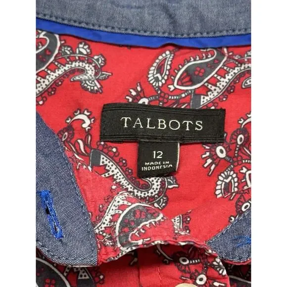 Talbots Womens SZ 12 Paisley Print Long Sleeve‎ Button Down Blouse 100% Cotton - Picture 3 of 9